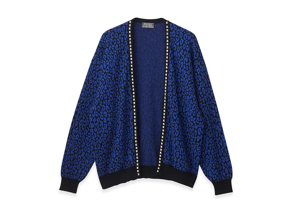 HYSTERIC GLAMOUR LEOPARD Pattern Jacquard Studded Cardigan "Blue"
