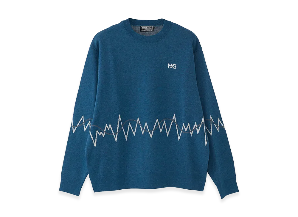 HYSTERIC GLAMOUR HG NEW WAVE LOGO Embroidered Sweater "Blue"