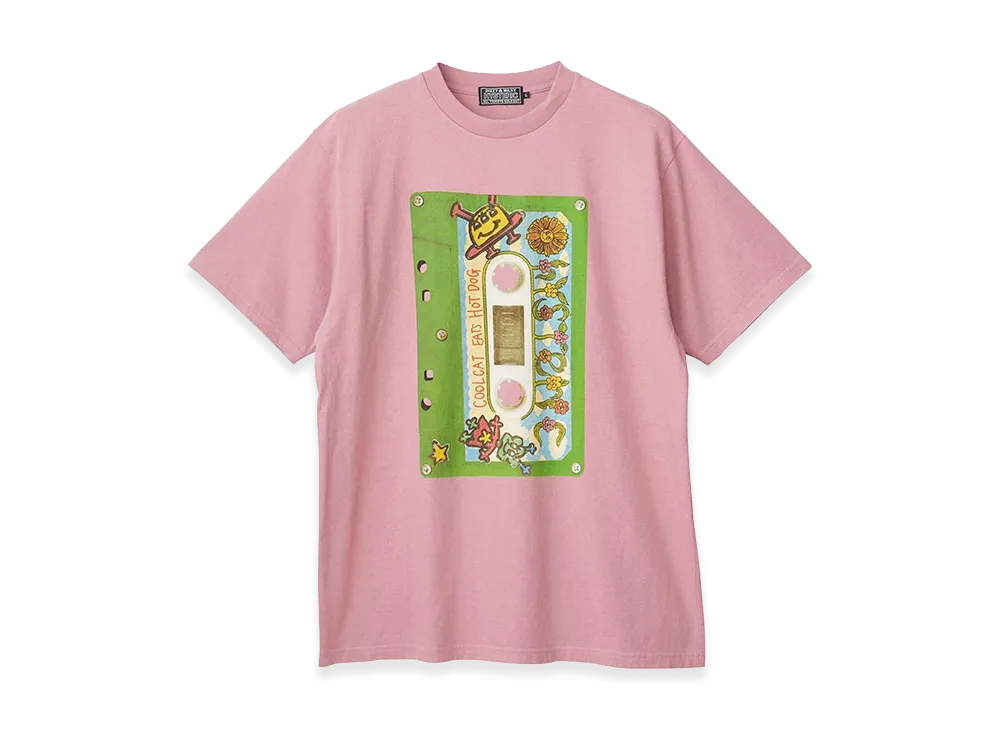 HYSTERIC GLAMOUR COOL CAT EATS HOT DOG T-Shirt "Pink"