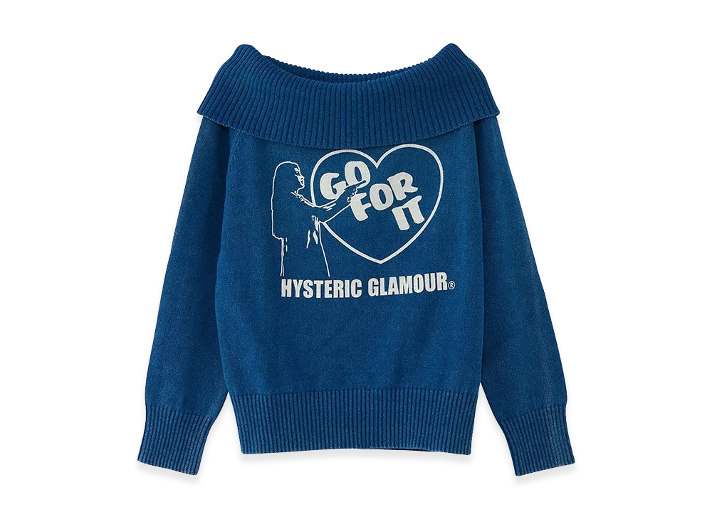 HYSTERIC GLAMOUR Women's GO FOR IT Sweater "Dark Indigo Blue"