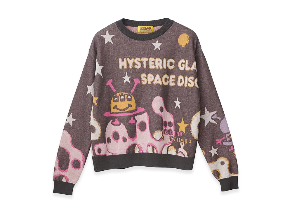 HYSTERIC GLAMOUR Women's SPACE DISCO Jacquard Sweater "Charcoal Gray"