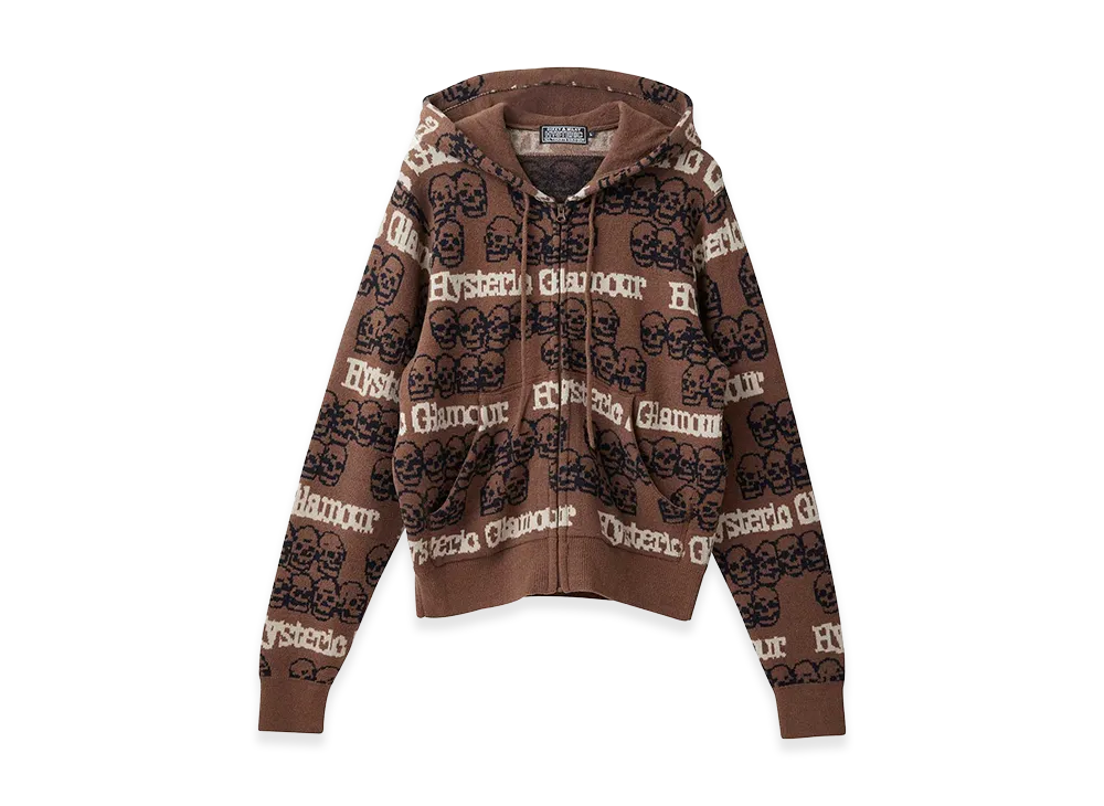 HYSTERIC GLAMOUR Women's SKULL STRIPE Pattern Jacquard Hoodie "Brown"