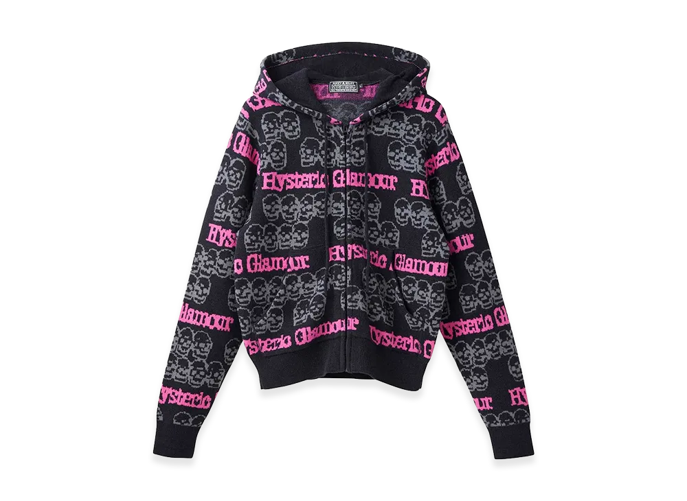 HYSTERIC GLAMOUR Women's SKULL STRIPE Pattern Jacquard Hoodie "Black"