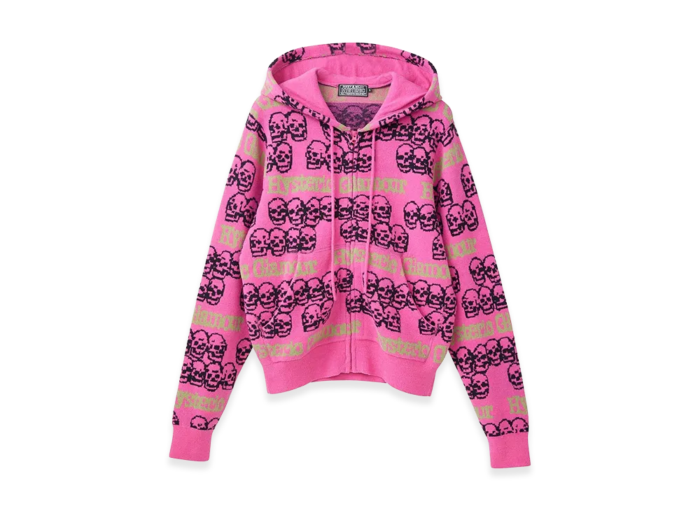 HYSTERIC GLAMOUR Women's SKULL STRIPE Pattern Jacquard Hoodie "Pink"