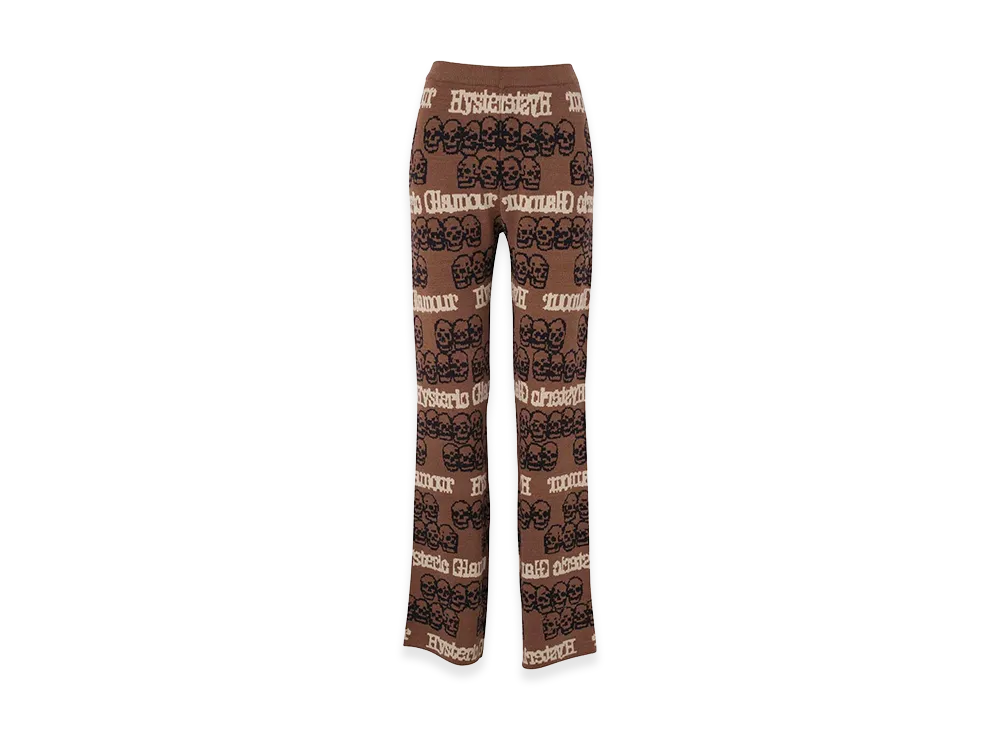 HYSTERIC GLAMOUR Women's SKULL STRIPE Pattern Jacquard Pants "Brown"