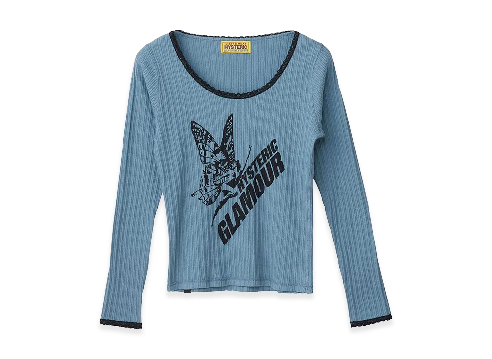 HYSTERIC GLAMOUR Women's BUTTERFLY GIRL Baby T-Shirt "Blue"