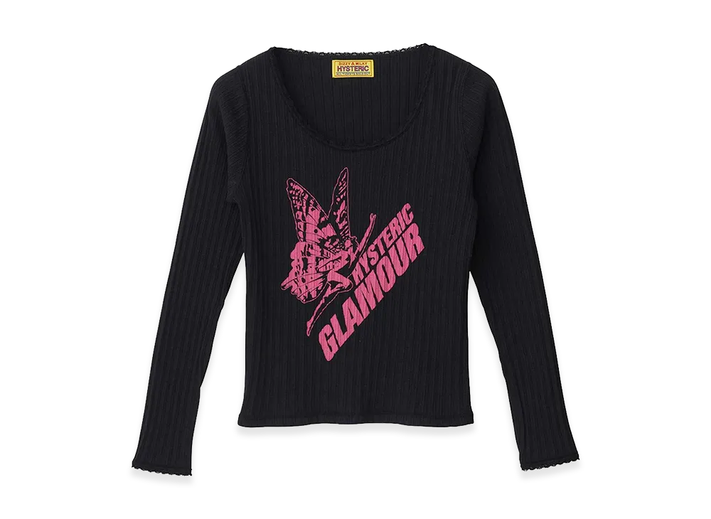 HYSTERIC GLAMOUR Women's BUTTERFLY GIRL Baby T-Shirt "Black"