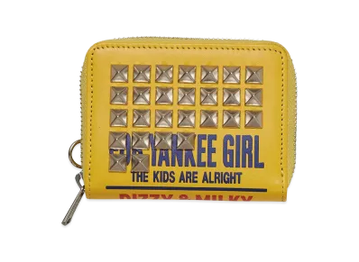 HYSTERIC GLAMOUR Women's DIZZY & MILKY Studded Round Zip Wallet "Yellow"