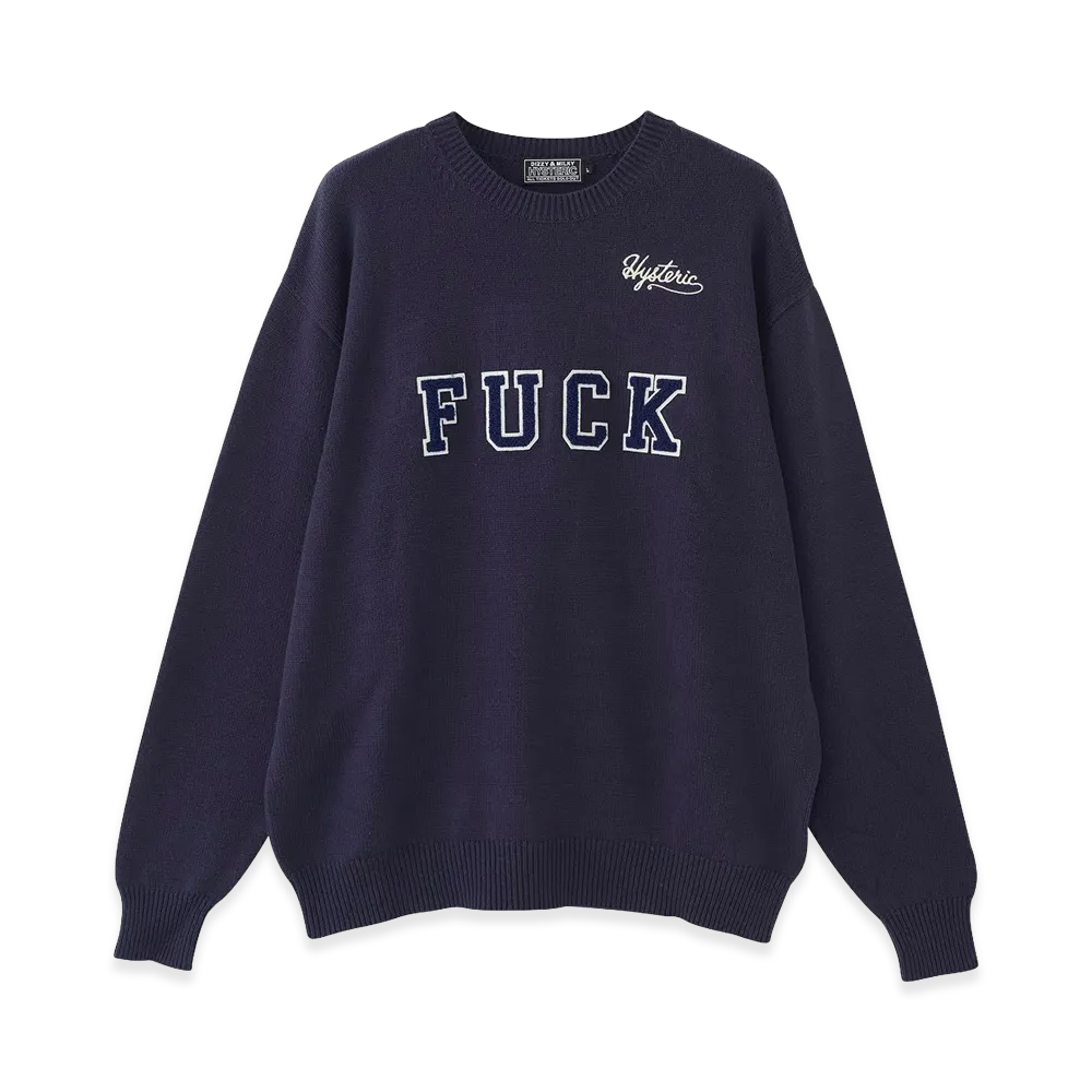 HYSTERIC GLAMOUR Fuck Patch Sweater "Navy Other"
