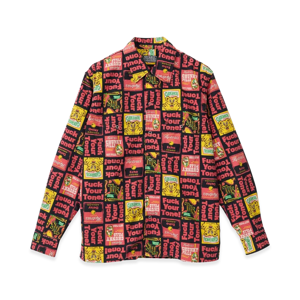 HYSTERIC GLAMOUR Get Fuzz Pattern Engineer Shirt "Black Other"