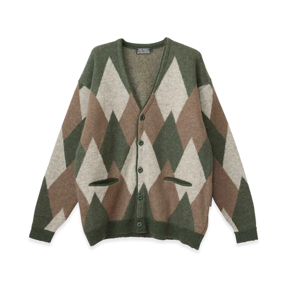 HYSTERIC GLAMOUR Argyle Jacquard Cardigan "Green"