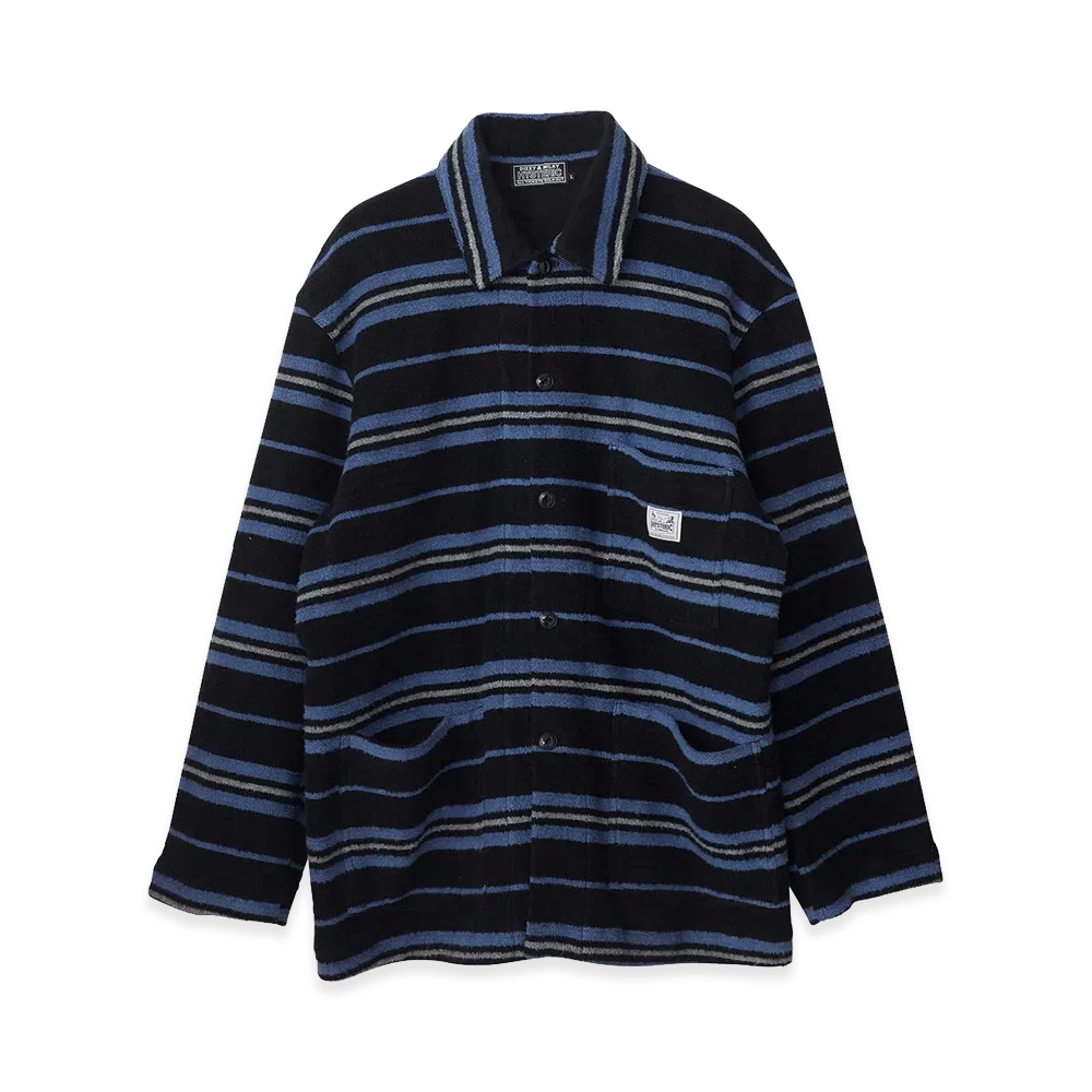 HYSTERIC GLAMOUR Striped French Terry Coverall Jacket "Black"