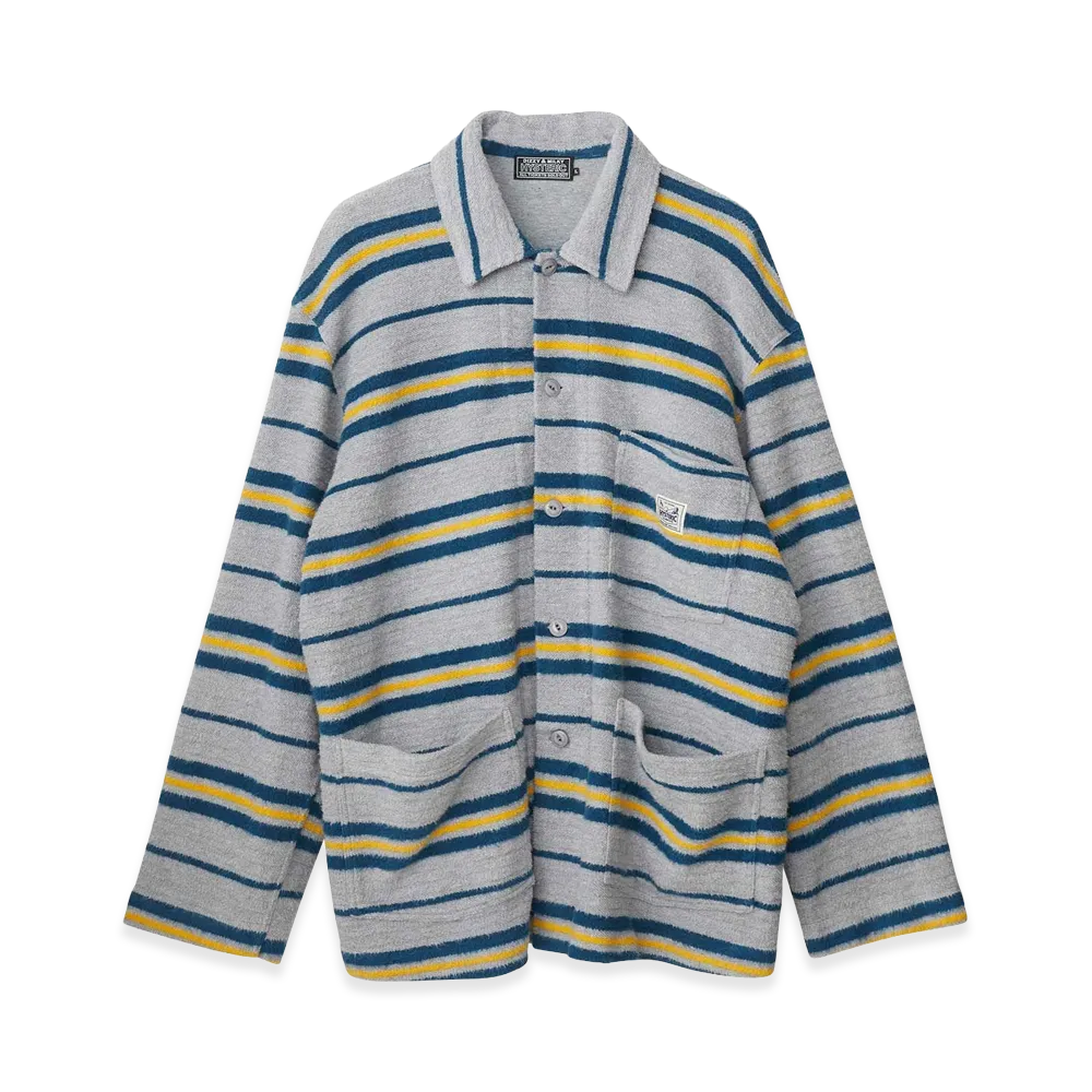 HYSTERIC GLAMOUR Striped French Terry Coverall Jacket "Top Gray"