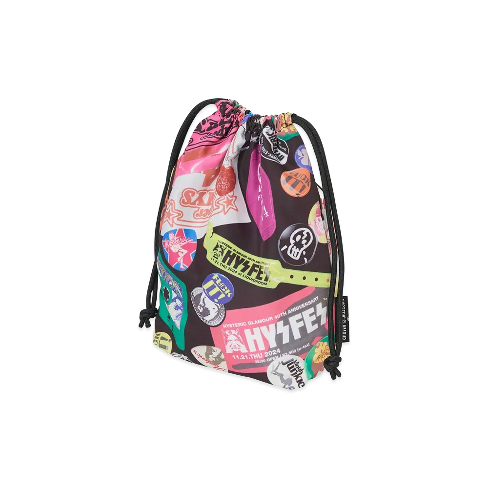 HYSTERIC GLAMOUR Guitar Days Pattern Drawstring Bag "Black Other"
