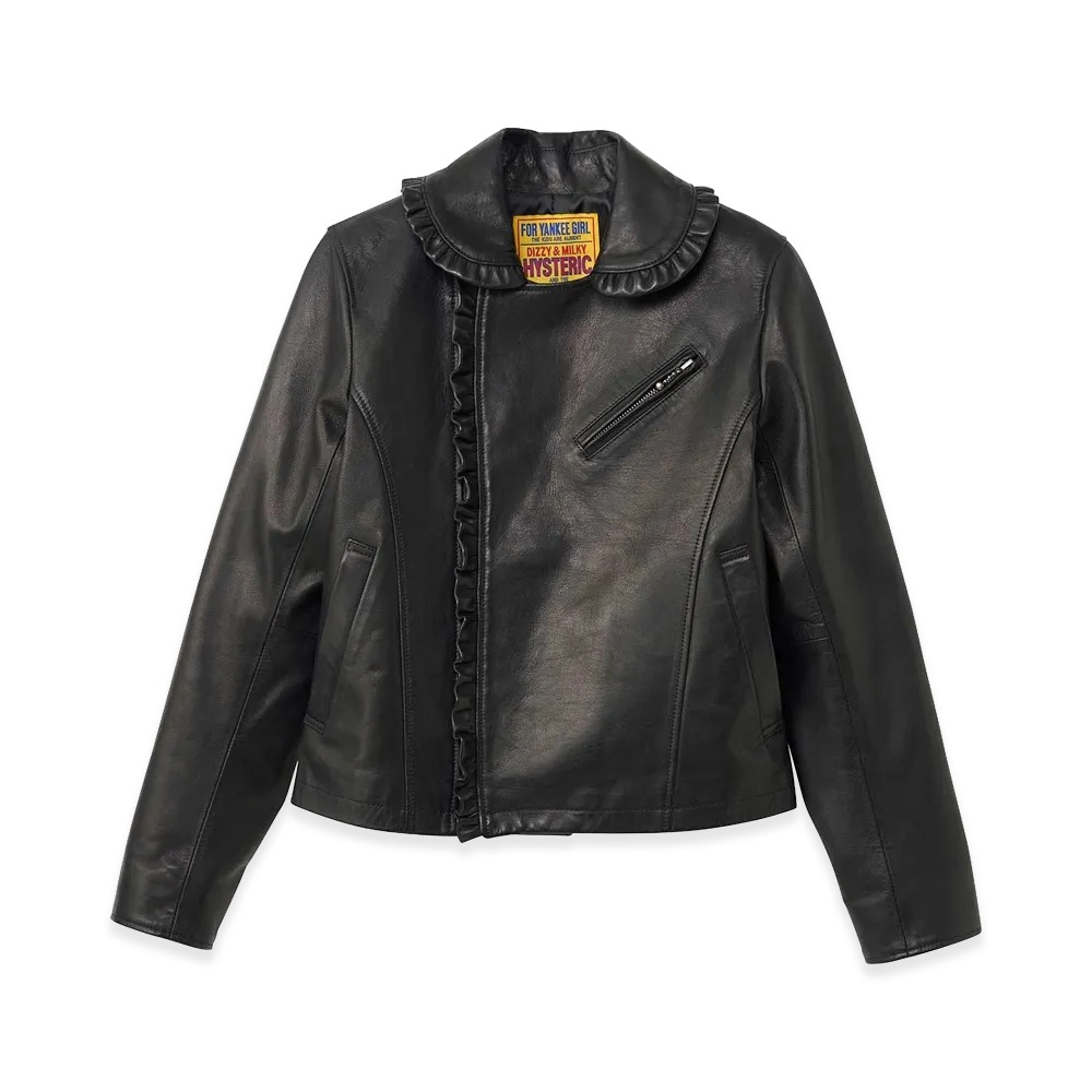 HYSTERIC GLAMOUR Women's Goat Leather Ruffled Riders Jacket "Black"