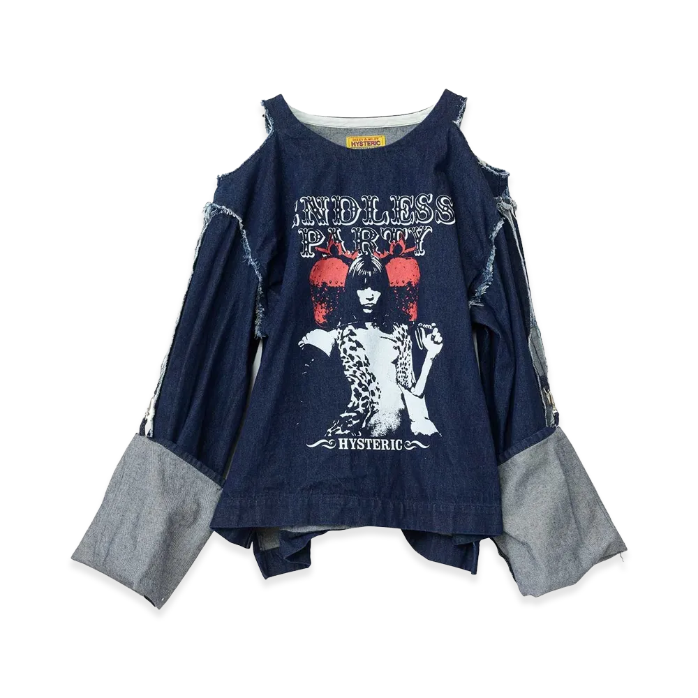 HYSTERIC GLAMOUR Women's Whip Your Berry Denim Pullover "Light Indigo Blue"
