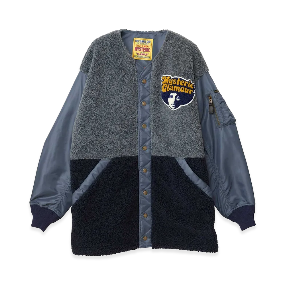 HYSTERIC GLAMOUR Women's Afro Girl Patch Boa Blouson "Gray"