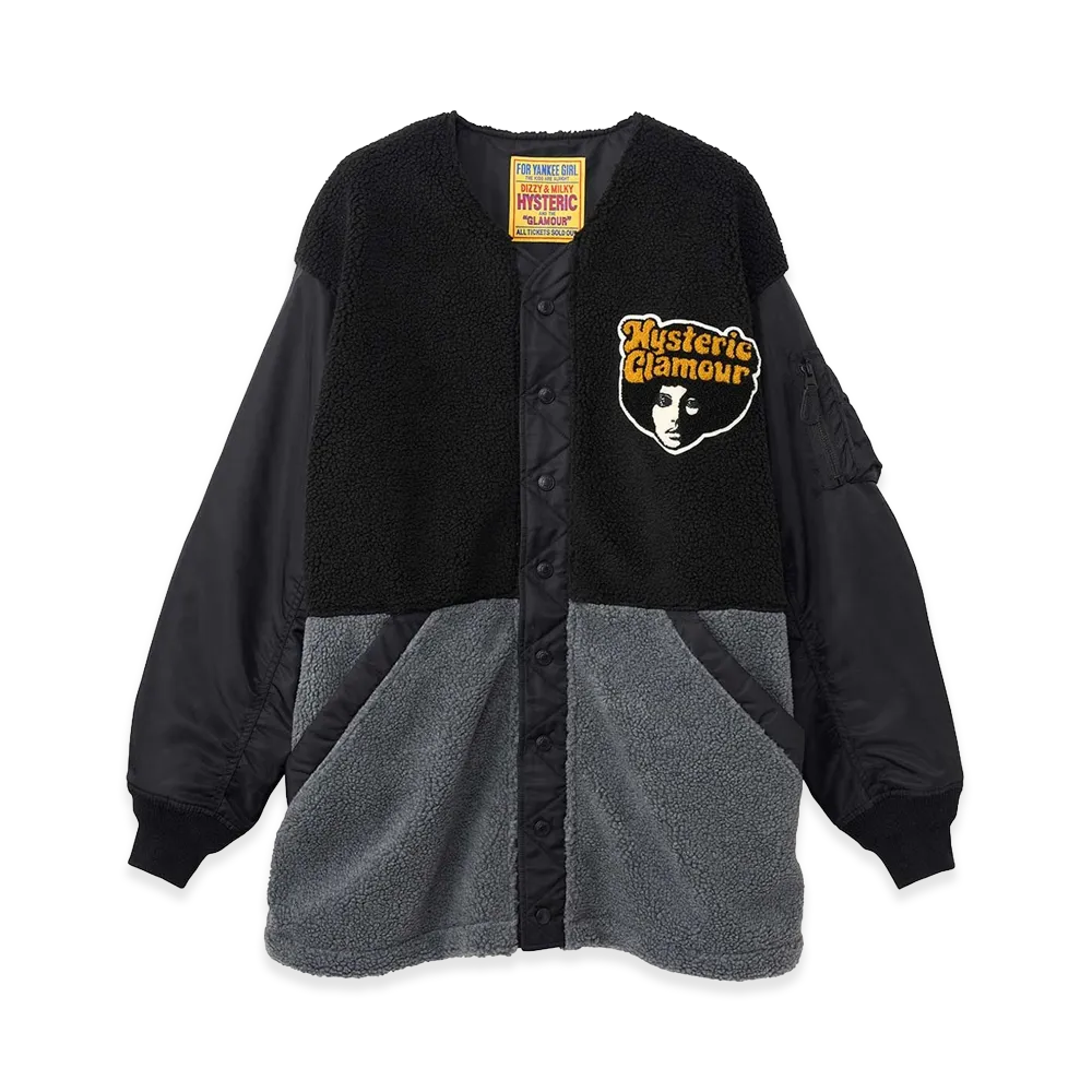 HYSTERIC GLAMOUR Women's Afro Girl Patch Boa Blouson "Black"