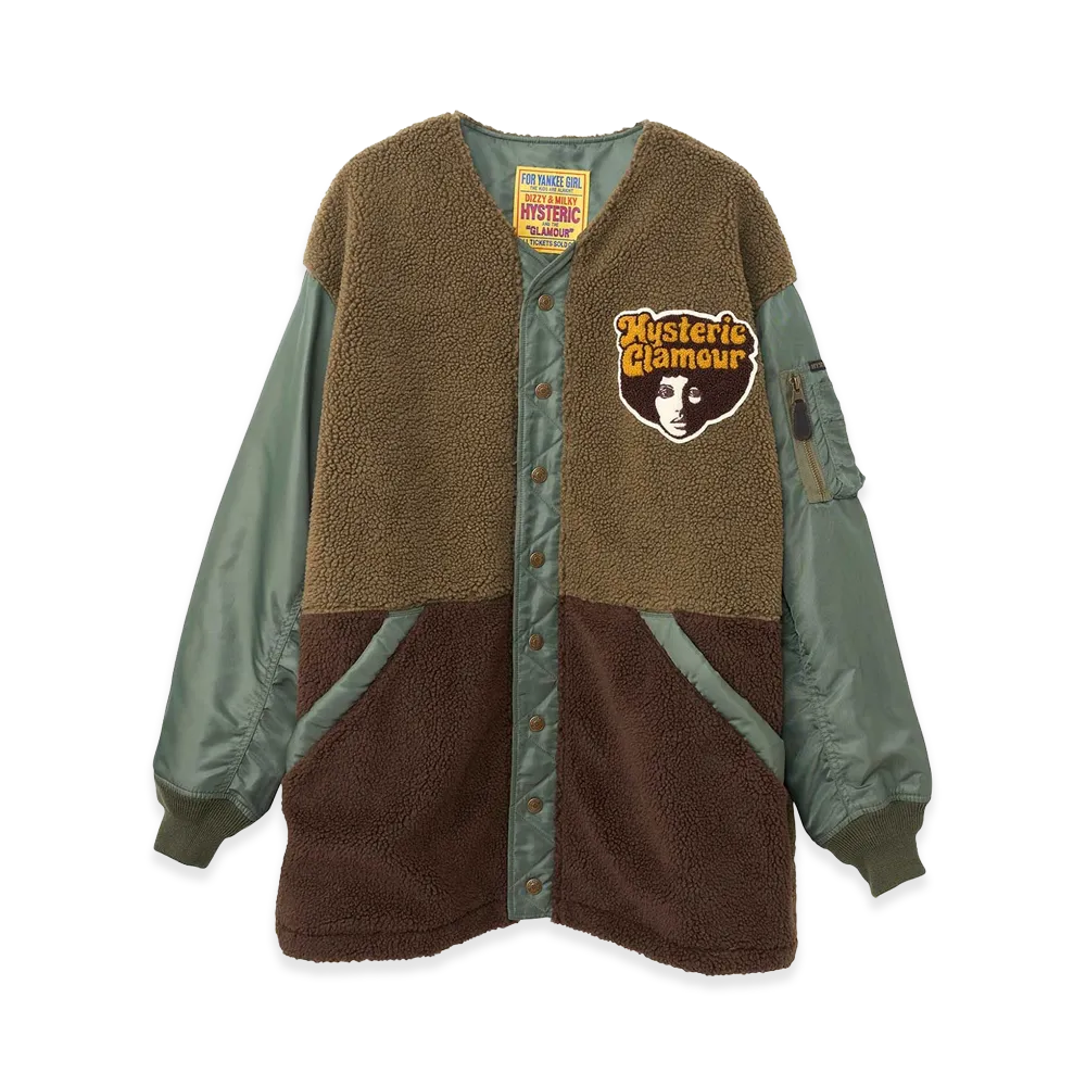 HYSTERIC GLAMOUR Women's Afro Girl Patch Boa Blouson "Khaki"