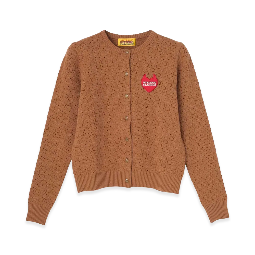HYSTERIC GLAMOUR Women's Devil Heart Patch Cardigan "Brown"