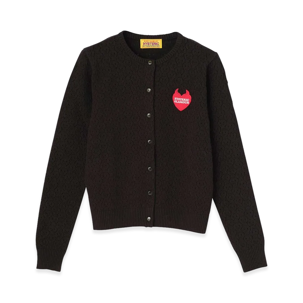 HYSTERIC GLAMOUR Women's Devil Heart Patch Cardigan "Black"