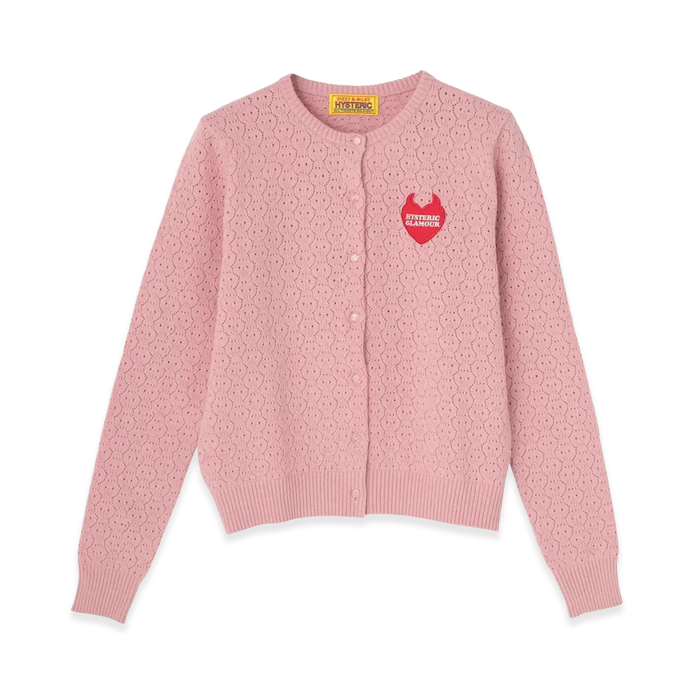 HYSTERIC GLAMOUR Women's Devil Heart Patch Cardigan "Pink"
