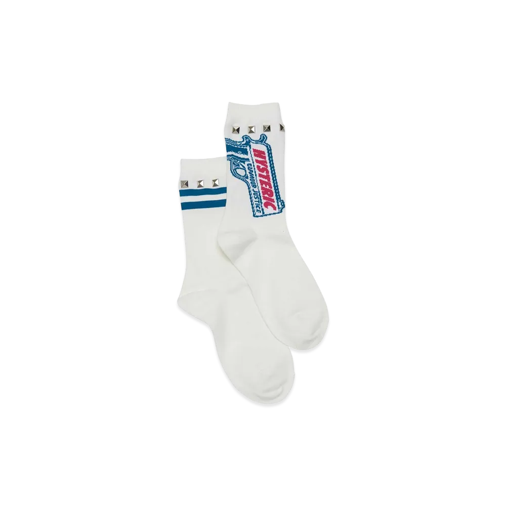 HYSTERIC GLAMOUR Women's Glamour Justice Studded Socks "White"