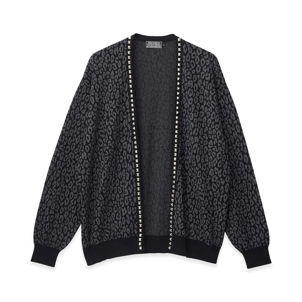 HYSTERIC GLAMOUR Leopard Pattern Jacquard Studded Cardigan "Black Other"