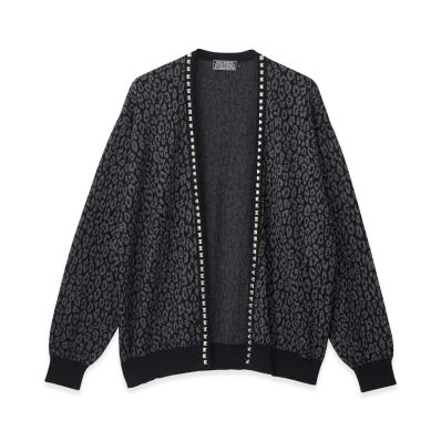 HYSTERIC GLAMOUR Leopard Pattern Jacquard Studded Cardigan "Black Other"