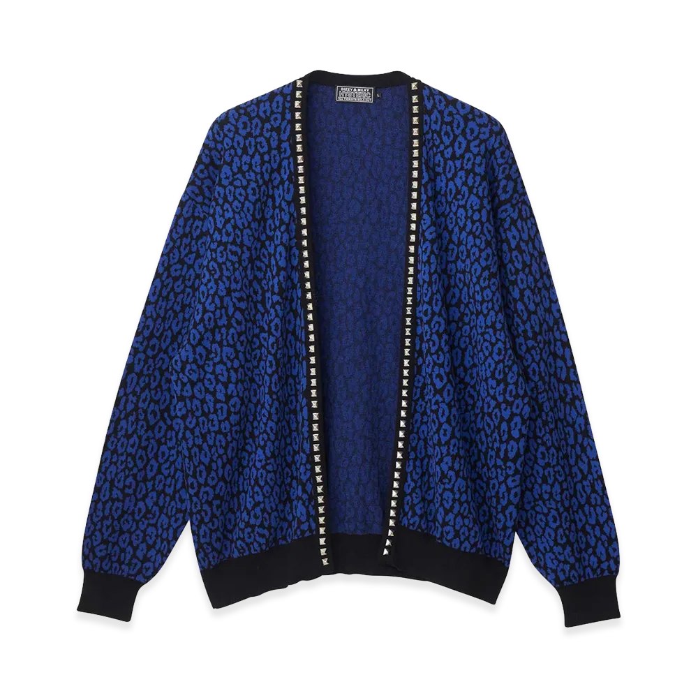 HYSTERIC GLAMOUR Leopard Pattern Jacquard Studded Cardigan "Blue Other"