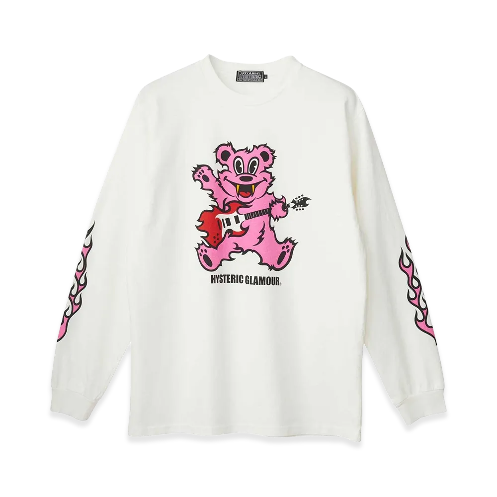 HYSTERIC GLAMOUR Fire Bear Guitar Tee "White"
