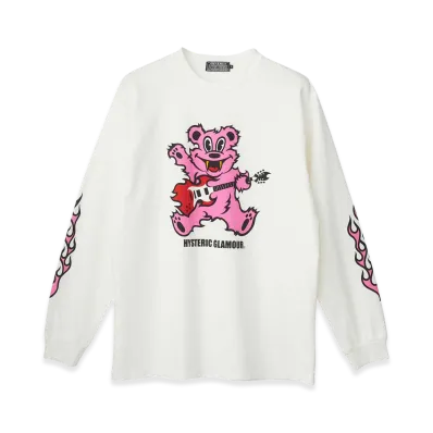 HYSTERIC GLAMOUR Fire Bear Guitar Tee "White"