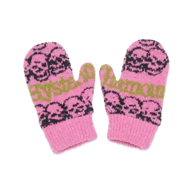 HYSTERIC GLAMOUR Women's Skull Stripe Mitten Gloves "Pink"