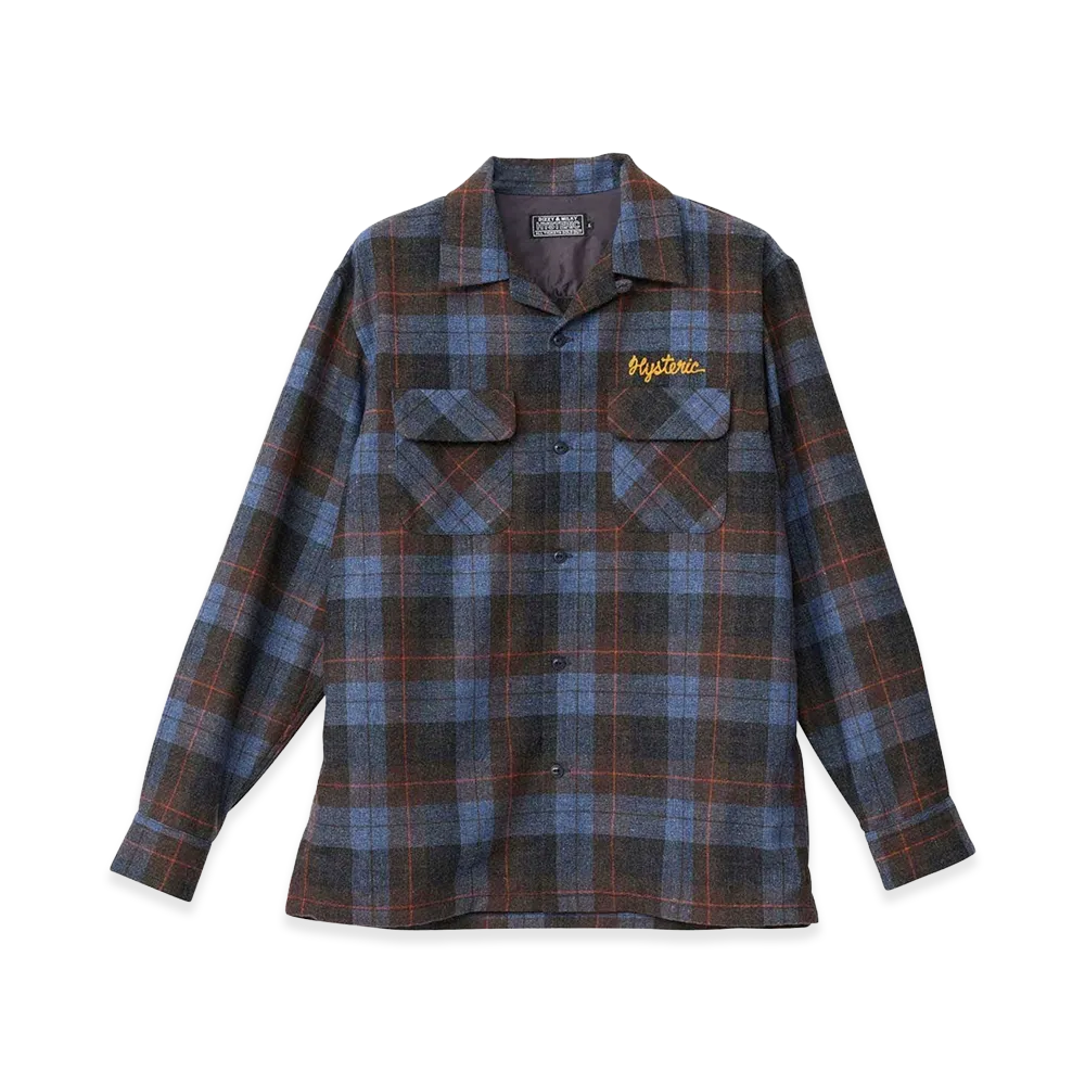 HYSTERIC GLAMOUR Electronic Service Embroidered Open Collar Shirt "Blue"