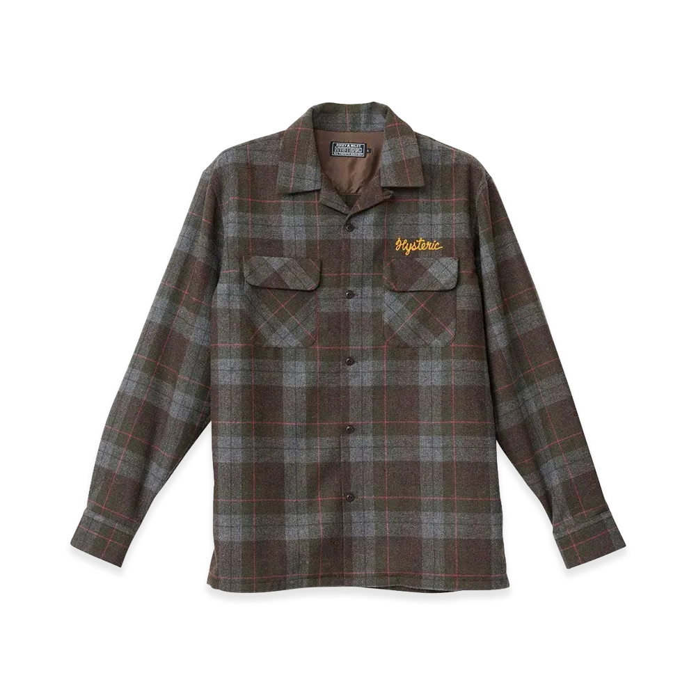 HYSTERIC GLAMOUR Electronic Service Embroidered Open Collar Shirt "Khaki"