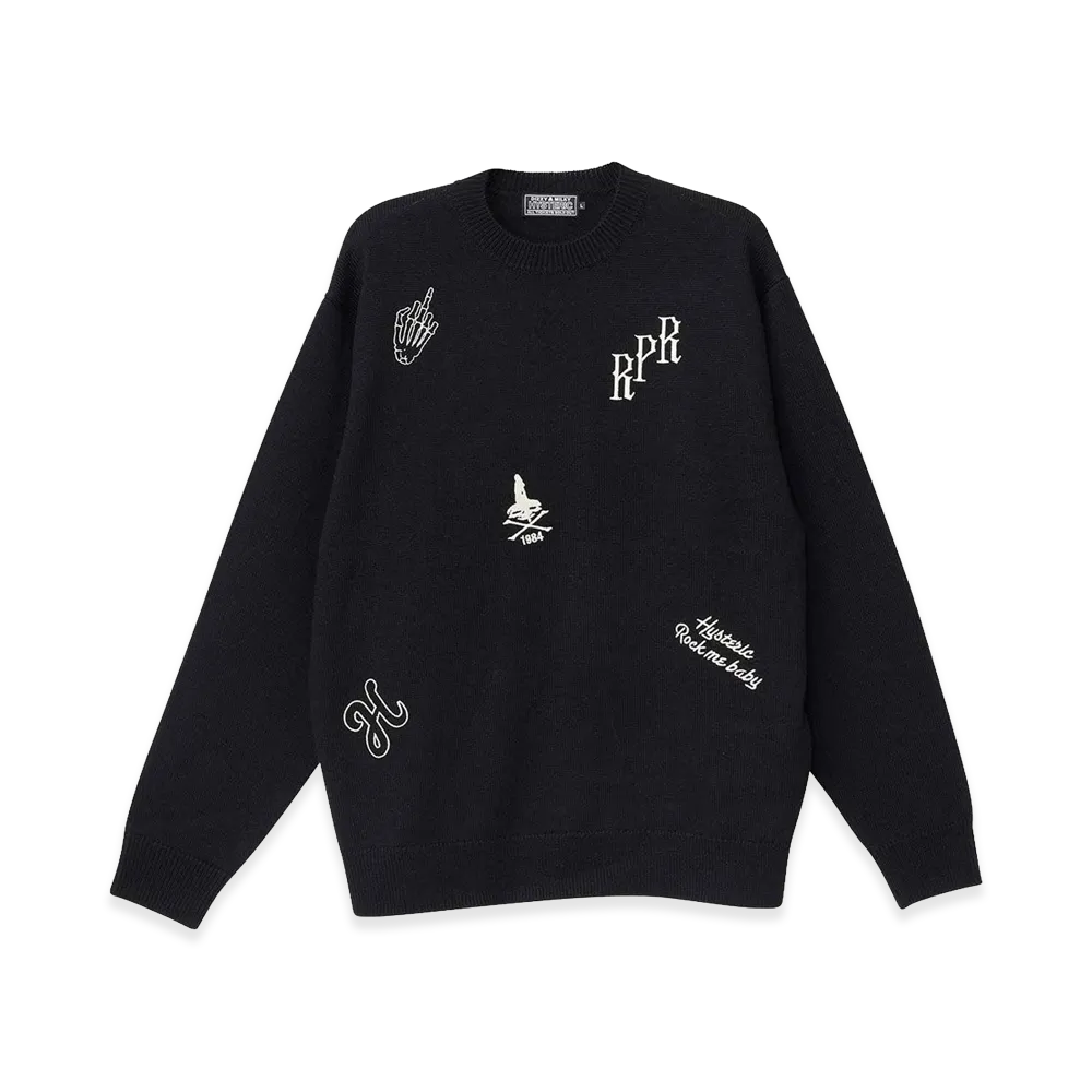 HYSTERIC GLAMOUR Hysteric Scratch Embroidered Sweater "Black"