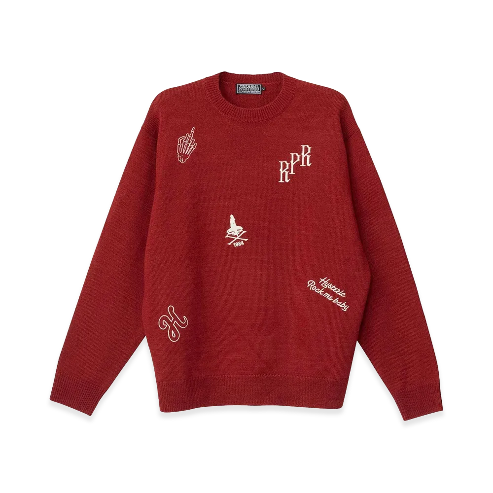 HYSTERIC GLAMOUR Hysteric Scratch Embroidered Sweater "Red"