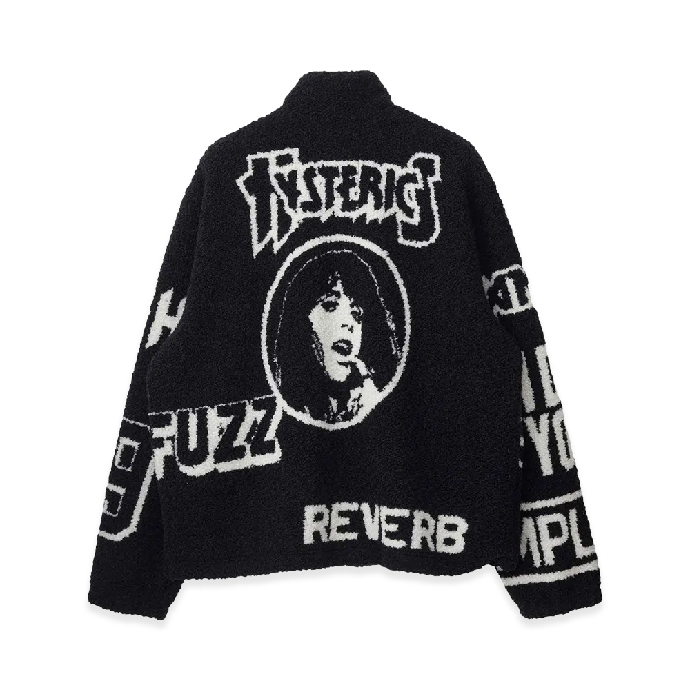 HYSTERIC GLAMOUR Circle Woman Head Jacquard Boa Fleece Blouson "Black"