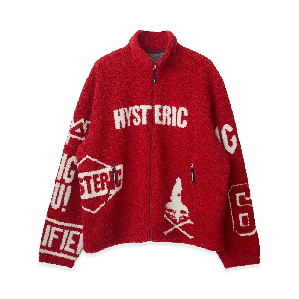 HYSTERIC GLAMOUR Circle Woman Head Jacquard Boa Fleece Blouson "Red"