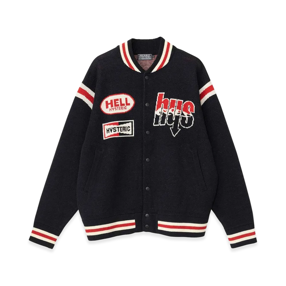 HYSTERIC GLAMOUR Guitar Girl Jacquard Varsity Jacket "Black"