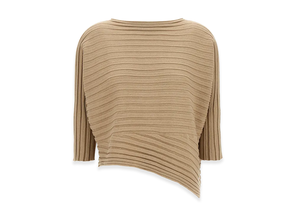 ISSEY MIYAKE Womens Cotton Cashmere Knit Top "Beige"