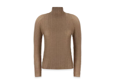 ISSEY MIYAKE Womens Wooly Pleats-56 Blouse "Beige"