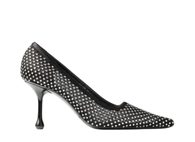 Jimmy Choo Women's Ixia 80 Satin Crystal Mesh Pumps "Black/Crystal"