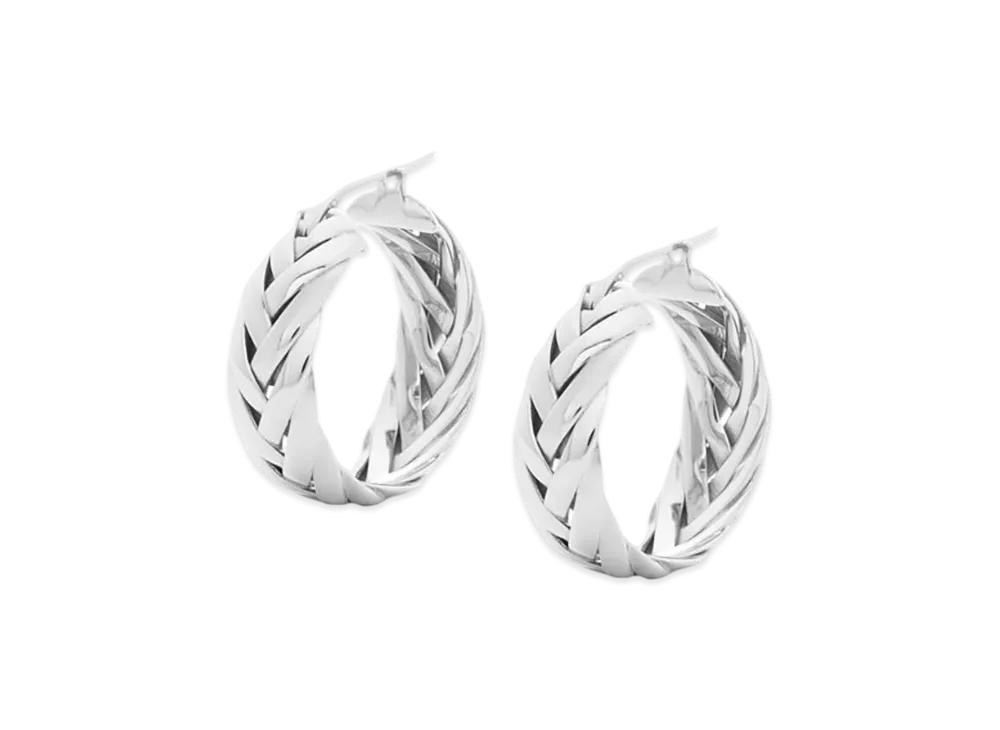LOEWE Braided Hoop Earrings "Silver"