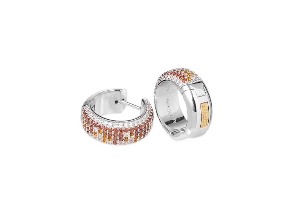 LOEWE Pave Hoop Earrings "Silver/Brown"