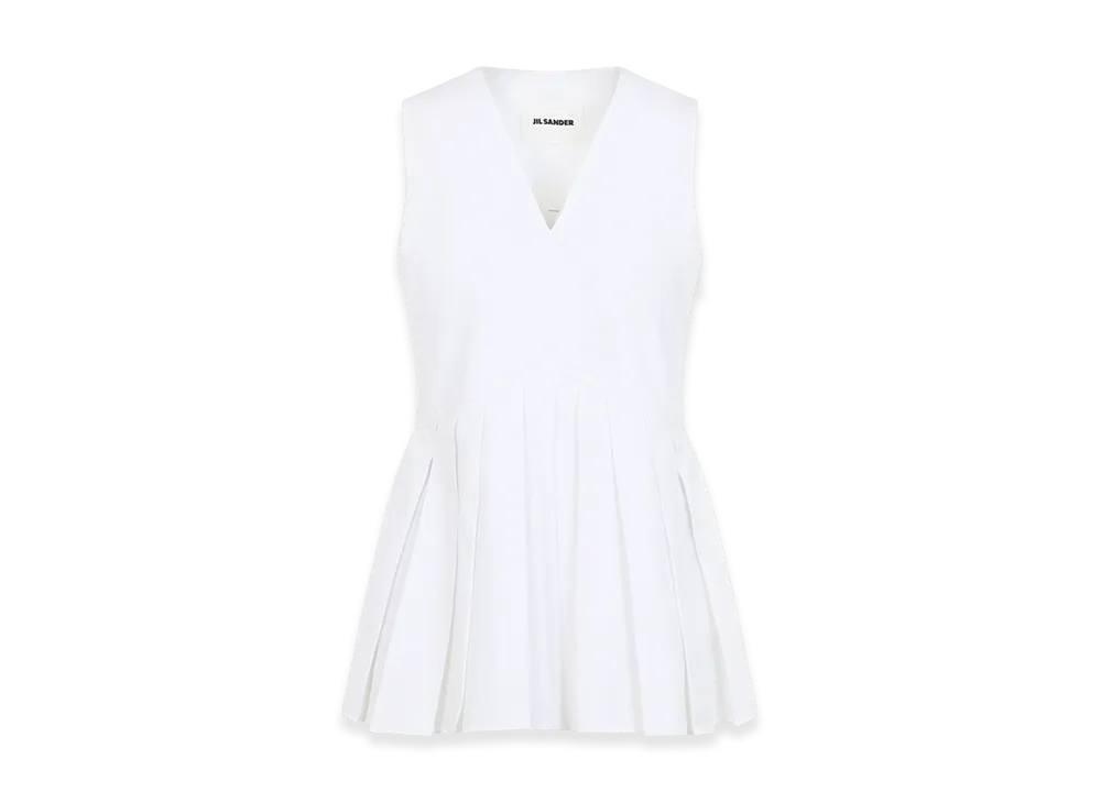 Jil Sander Women's Sleveless A-Line Pleated Top "White"