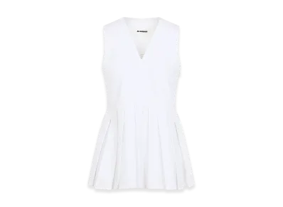Jil Sander Women's Sleveless A-Line Pleated Top "White"