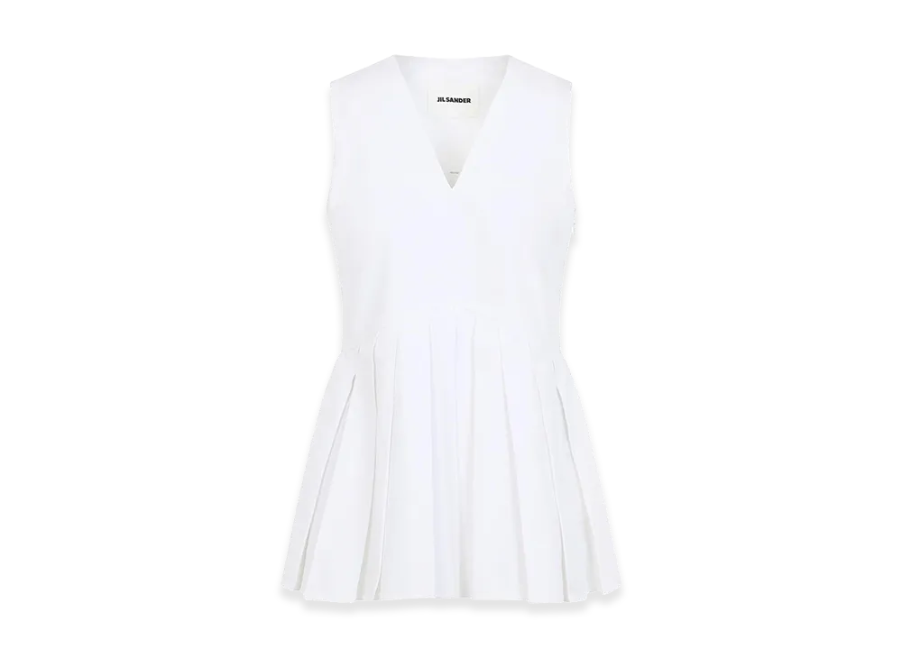 Jil Sander Women's Sleveless A-Line Pleated Top "White"