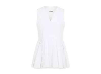 Jil Sander Women's Sleveless A-Line Pleated Top "White"