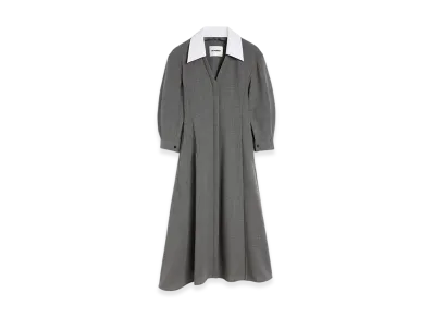 Jil Sander Wool Canvas V-Neck Dress "Volcanic Glass"